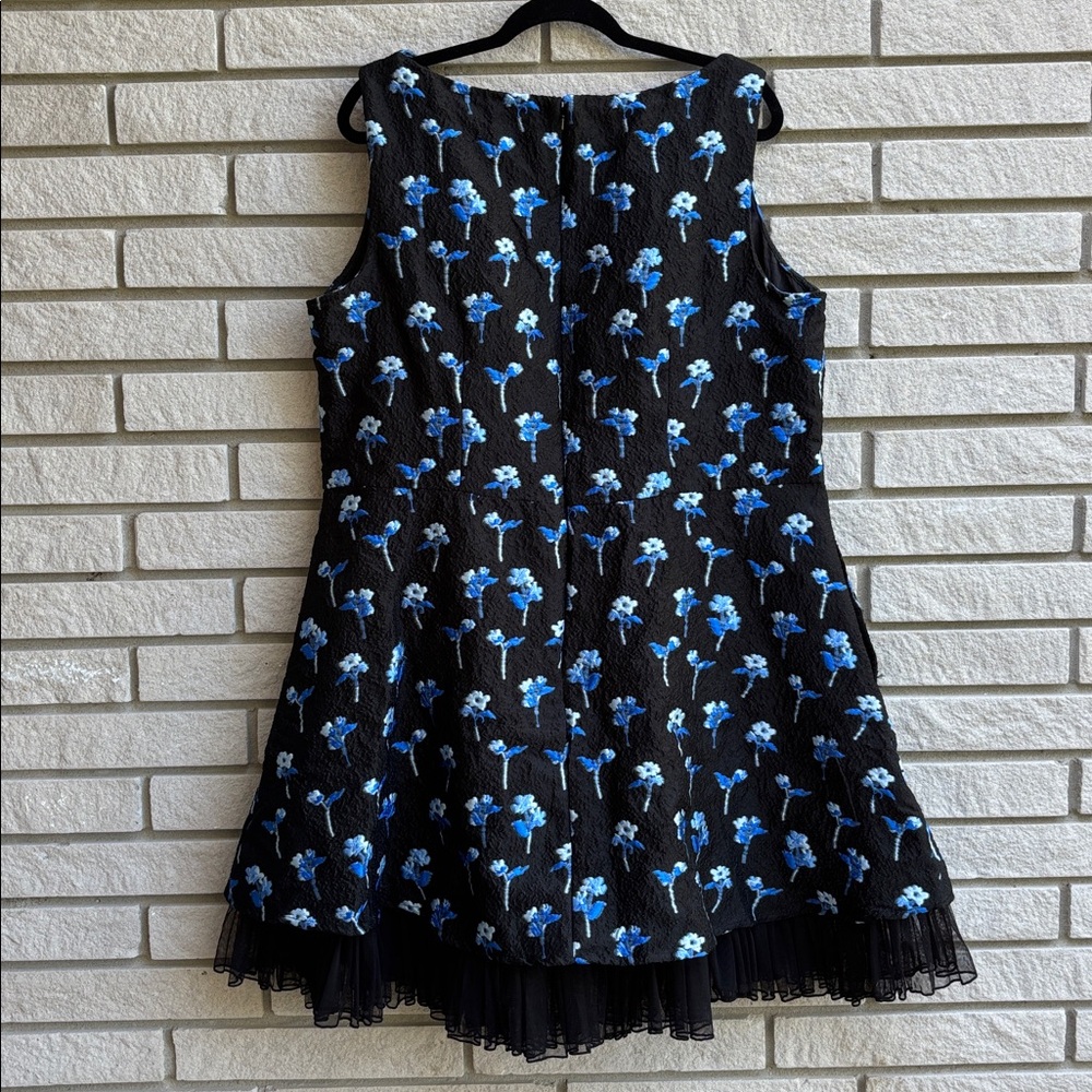 eShakti Black Mini Dress with Blue Floral Embroidery - Picture 8 of 11